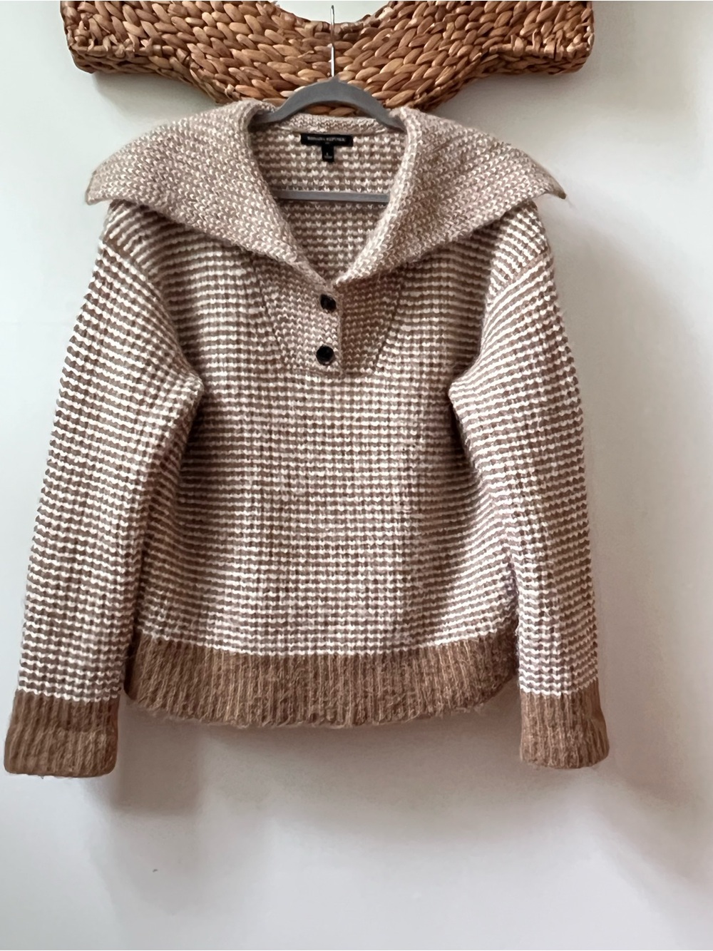 Banana Republic Wool Blend Chunky Shawl Collar Henley Sweater L
